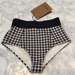Authentic BURBERRY Black White Gingham Check Bikini Swim Tummy Control Bottom